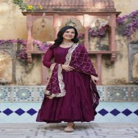 Desirable Women's Fully Flair Gown Made With Star Georgette Fabrics and Designer Embroidered Dupatta