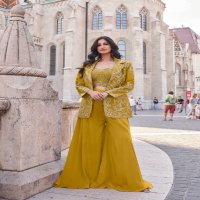 sayuri designer jannat gold fully stitch silk exclusive plazzo 3pcs dress every occasion