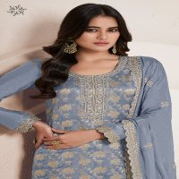 Vinay Kuleesh Silky Vol-4 Wholesale Embroidered Lotus Silk Jacquard Straight Suits