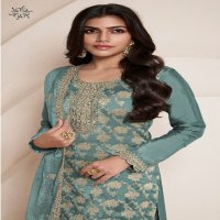Vinay Kuleesh Silky Vol-4 Wholesale Embroidered Lotus Silk Jacquard Straight Suits