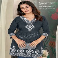 Sangeet Natasha Vol-1 Wholesale Malai Reyon With White V Neck Embroidery Work Short Tops