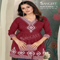 Sangeet Natasha Vol-1 Wholesale Malai Reyon With White V Neck Embroidery Work Short Tops