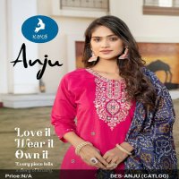 kaya launch anju roman silk readymade big size stylish 3pcs dress