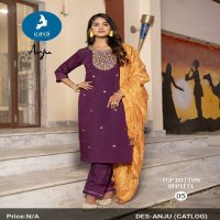 kaya launch anju roman silk readymade big size stylish 3pcs dress