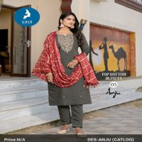 kaya launch anju roman silk readymade big size stylish 3pcs dress