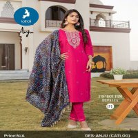 kaya launch anju roman silk readymade big size stylish 3pcs dress