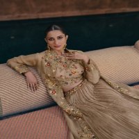 mahotsav Nx by sayuri designer chinon silk embroidered full stitch indo western dress