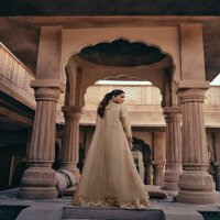 mahotsav Nx by sayuri designer chinon silk embroidered full stitch indo western dress