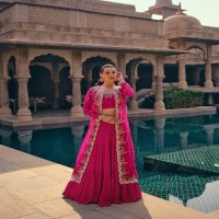mahotsav Nx by sayuri designer chinon silk embroidered full stitch indo western dress