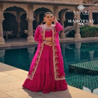 mahotsav Nx by sayuri designer chinon silk embroidered full stitch indo western dress