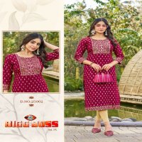 Blue Hills Bigg Boss Vol-25 Wholesale 14 Kg Reyon Embroidery Work Side Cut Long Kurtis