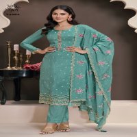 Vinay Kuleesh Zarkan Wholesale Embroidered Moongasilk With Hand Work Straight Suits
