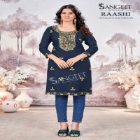 Sangeet Raashi Wholesale Rayon Fabrics Multi Sequence Work Long Kurtis