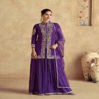 chakori Gold by aashirwad creation chinon silk fully stitch plazzo style festive suit