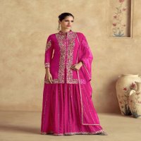 chakori Gold by aashirwad creation chinon silk fully stitch plazzo style festive suit