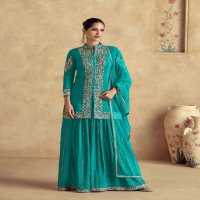 chakori Gold by aashirwad creation chinon silk fully stitch plazzo style festive suit