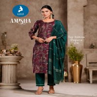 Kaya Amisha Wholesale Vertican Silk Straight Cut Top With Pant And Dupatta