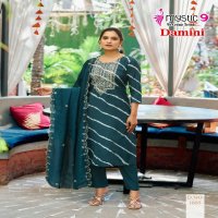 Mystic 9 Damini Vol-1 Wholesale Roman Silk Modal Lehriya Print Straight Cut Catalog