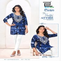 Blue Hills Claire Wholesale Reyon Print With Embroidery Work Short Tops