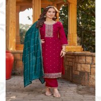 Aanchi Germany Wholesale Vichitra Silk 3 Piece Set Straight Concept Suits