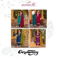 Aanchi Germany Wholesale Vichitra Silk 3 Piece Set Straight Concept Suits