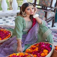 sargam by aanchi roman shimmer fully stitch elegant style 3pcs dress