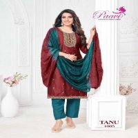 Paavi Tanu Wholesale Liva Silk With Lining Kurti With Pant And Dupatta