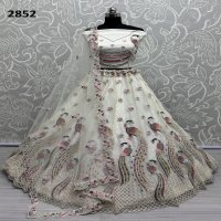 ANJANI ART D.NO 2852 WHOLESALE HEAVY NET DESIGNER LEHENGAS