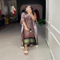 KAFTAN GAJI SILK DIGITAL PRINT WITH GOTTA PATTI READYMADE KAFTAN KURTI