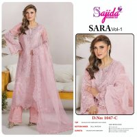 SAJIDA DESIGNER LAUNCH SARA VOL 1047ABCD ORGANZA EMBRODERIED HEAVY PAKISTANI COLLECTION