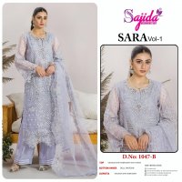 SAJIDA DESIGNER LAUNCH SARA VOL 1047ABCD ORGANZA EMBRODERIED HEAVY PAKISTANI COLLECTION