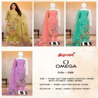 BIPSON OMEGA D.NO 3289 WHOLESALE PURE LINEN DIGITAL PRINT WITH KHATLI HANDWORK PRETTY DRESS MATERIAL