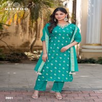 MITTOO LAUNCH HANSIKA WHOLESALE BEAUTIFUL READYMADE COTTON JEQURD WITH HAND WORK SUITS