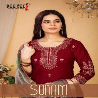 DEE CEE SONAM WHOLESALE VATICAN FABRIC STRAIGHT LONG KURTI WITH COMPUTER EMBROIDERY FULLY STITCH DRESS
