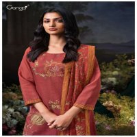 GANGA IDHIKA S3611 WHOLESALE PREMIUM COTTON LINEN PRINTED WITH HAND EMBROIDERY DESIGNER SUITS