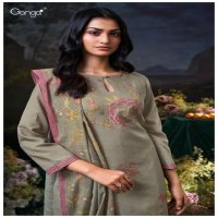 GANGA IDHIKA S3611 WHOLESALE PREMIUM COTTON LINEN PRINTED WITH HAND EMBROIDERY DESIGNER SUITS