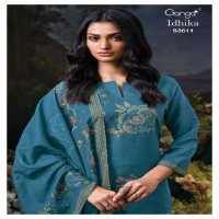 GANGA IDHIKA S3611 WHOLESALE PREMIUM COTTON LINEN PRINTED WITH HAND EMBROIDERY DESIGNER SUITS