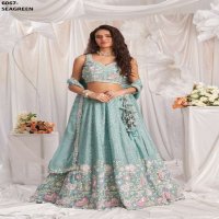 PF SERIES 6067 COLORS WHOLESALE POLY CHIFFON WITH HEAVY WORK DESIGNER LEHENGA FOR ANY OCCASION