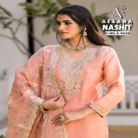 AFSANA NASHIT WHOLESALE JIMI CHOO WITH NECK WORK EMBROIDERED READYMADE STYLIST SUITS