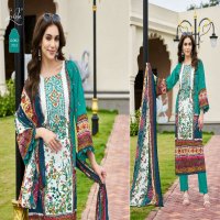 LEVISHA PRESENT MEHNAAZ WHOLESALE CEMRIC COTTON PAKISTANI PRINT WITH FANCY WORK UNSTITCHED TRENDY SALWAR SUITS