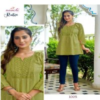 AANCHI RUTVI WHOLESALE FANCY EMBROIDERY WORK UNIQUE COLOR FULLY STITCHED SHORT TOPS