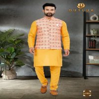 OUTLUK WEDDING COLLECTION VOL-127 WHOLESALE COTTON KURTA WITH SILK DIGITAL PRINT KOTI MENS KURTA AND KOTI COLLECTIONS