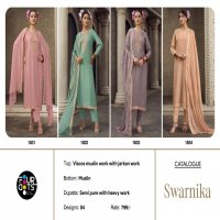 FOURDOTS SWARNIKA VISCOSE MUSLIN ELEGANCE UNSTITCH 3PCS DRESS