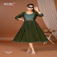 SKYLAR BY DEE CEE WHOLESALE ROMAN SILK EMBROIDERY BRODER ON DAMAN WITH BUTTI TRENDY LONG KURTIS