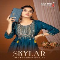 SKYLAR BY DEE CEE WHOLESALE ROMAN SILK EMBROIDERY BRODER ON DAMAN WITH BUTTI TRENDY LONG KURTIS