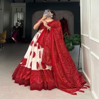 LNB 1229 STYLISH TUSSAR SILK BANDHEJ PRINT STITCH LEHENGA UNSTITCH CHOLI