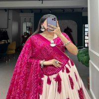 LNB 1229 STYLISH TUSSAR SILK BANDHEJ PRINT STITCH LEHENGA UNSTITCH CHOLI