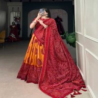 LNB 1229 STYLISH TUSSAR SILK BANDHEJ PRINT STITCH LEHENGA UNSTITCH CHOLI