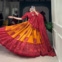 LNB 1229 STYLISH TUSSAR SILK BANDHEJ PRINT STITCH LEHENGA UNSTITCH CHOLI
