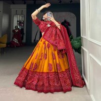 LNB 1229 STYLISH TUSSAR SILK BANDHEJ PRINT STITCH LEHENGA UNSTITCH CHOLI